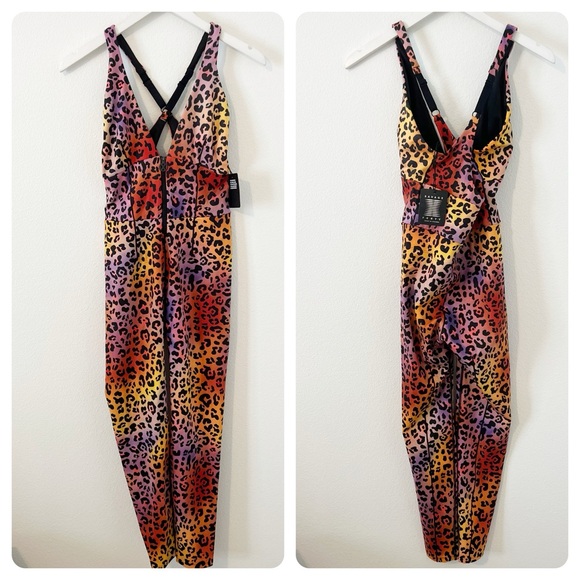 Savage X Fenty Rainbow Leopard Print Jumpsuit - Yellow, Orange, Pink, Purple - Picture 2 of 8
